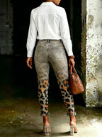 Women's Leopard Gradient Art Print Art Ripped Skinny Jeans