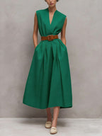 Women's V-neck Sleeveless Casual Loose Cotton Dress