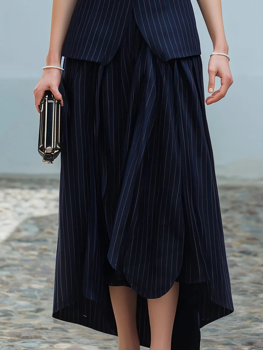 Pinstripe Sleeveless Asymmetric Hem Two-Piece Set