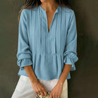 Women's Retro Solid Color V-neck Cotton Linen Shirt