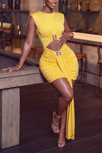 Women's Elegant Waist Hollow-Out Slim Pleated Mini Dress