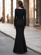 Boat-Neck Ruched-Waist Mermaid Maxi Dress