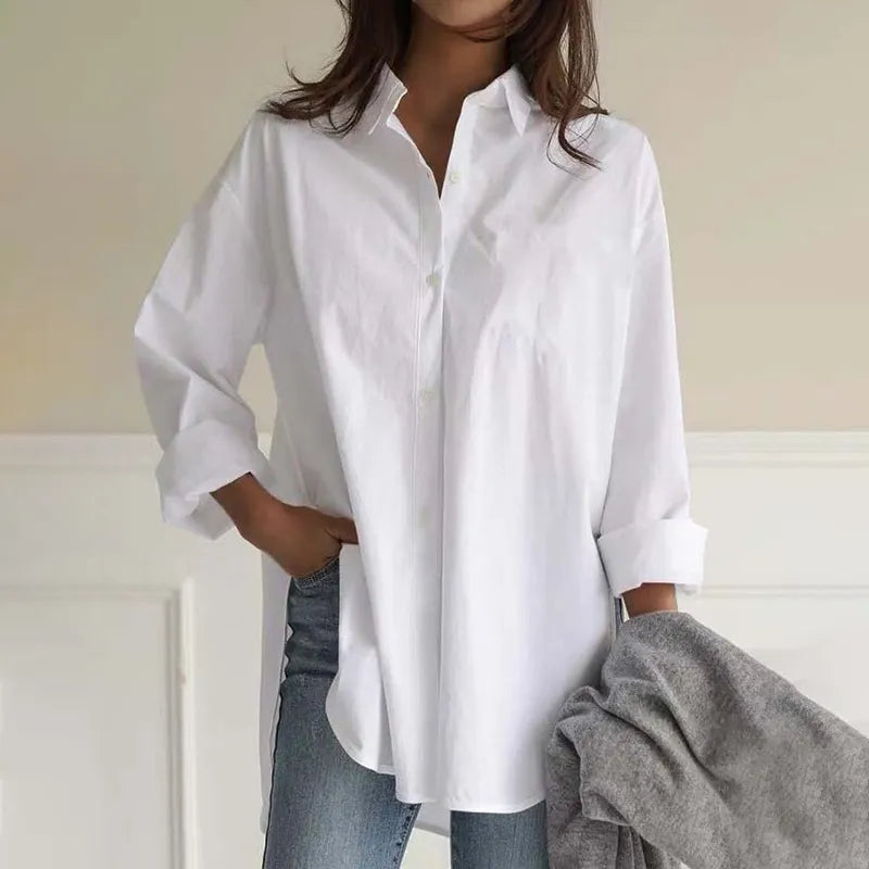 Vintage Lapel Plain Button Down Casual Shirt