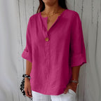 Solid Color Linen Blend Loose Blouse