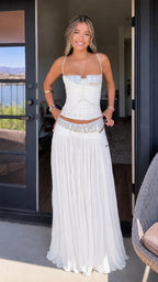 Boho Crystal Embellished Cami Crop Top & Pleated Maxi Skirt Set - Elegant Evening Wear