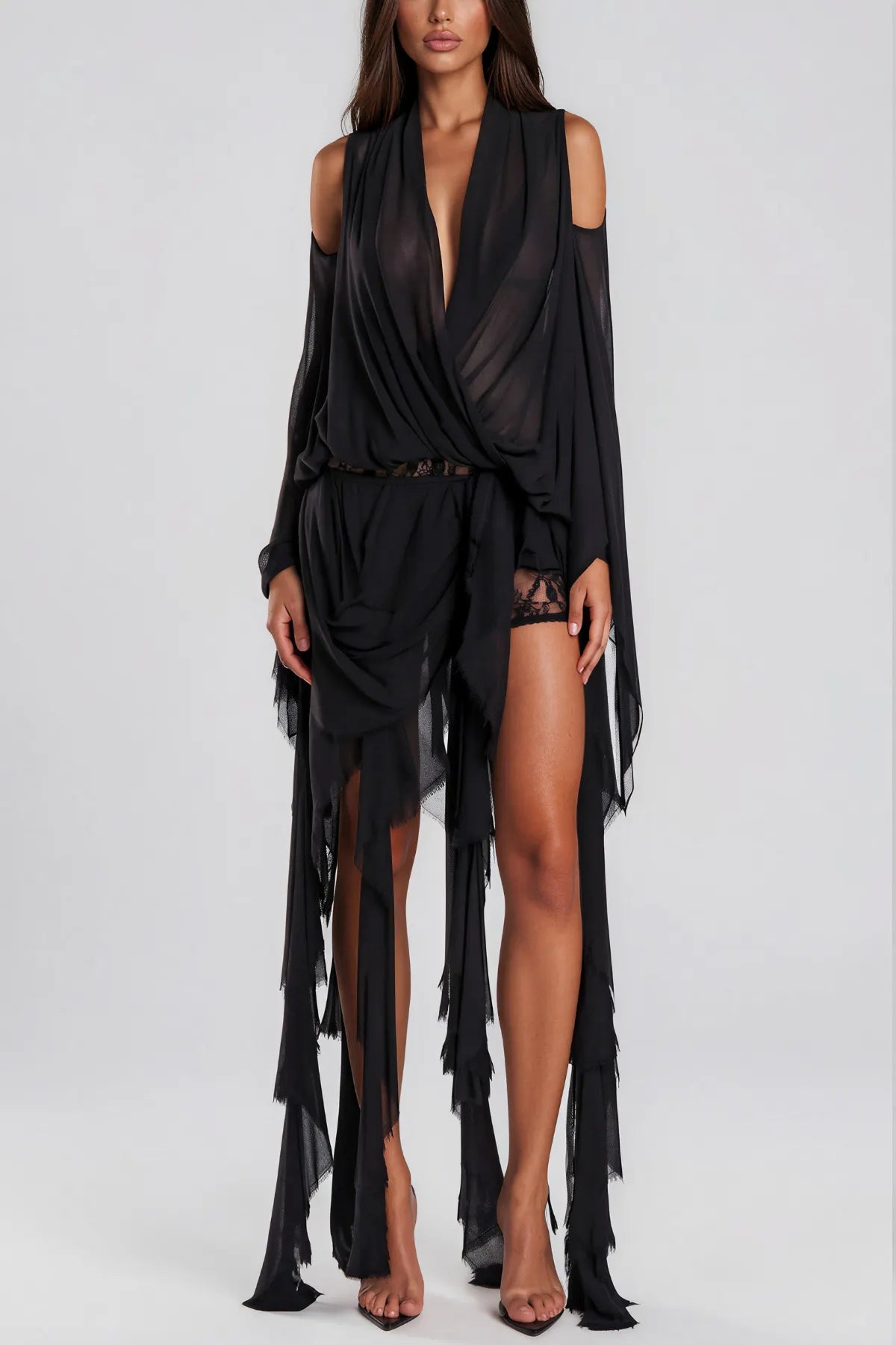 Raven Chiffon Fringe Skirt Set