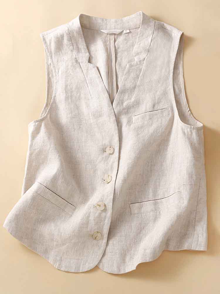 Women's Vintage Simple Linen Blend Classic Vest