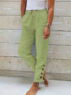 Solid Color Drawstring Waist Cotton Pants