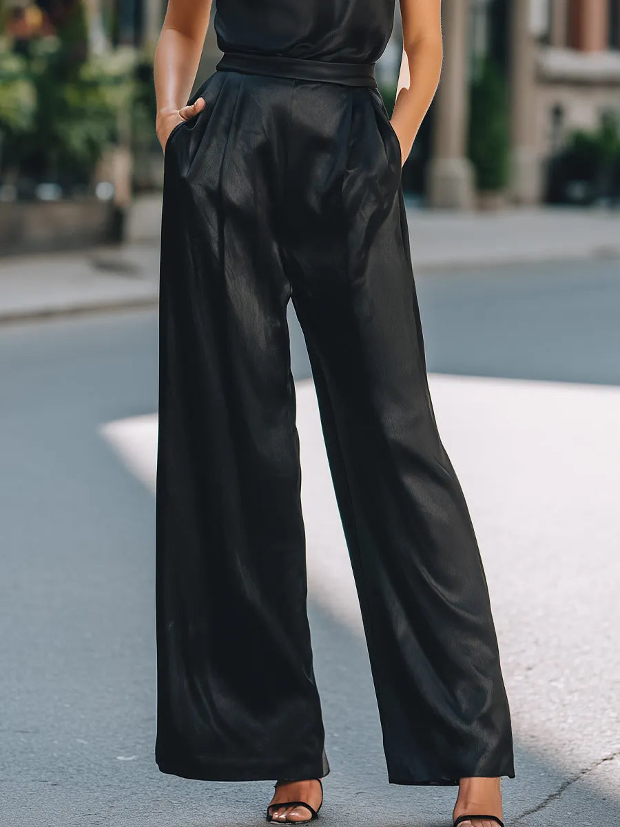 Sleeveless V-Neck Top & Wide-Leg Pants Set