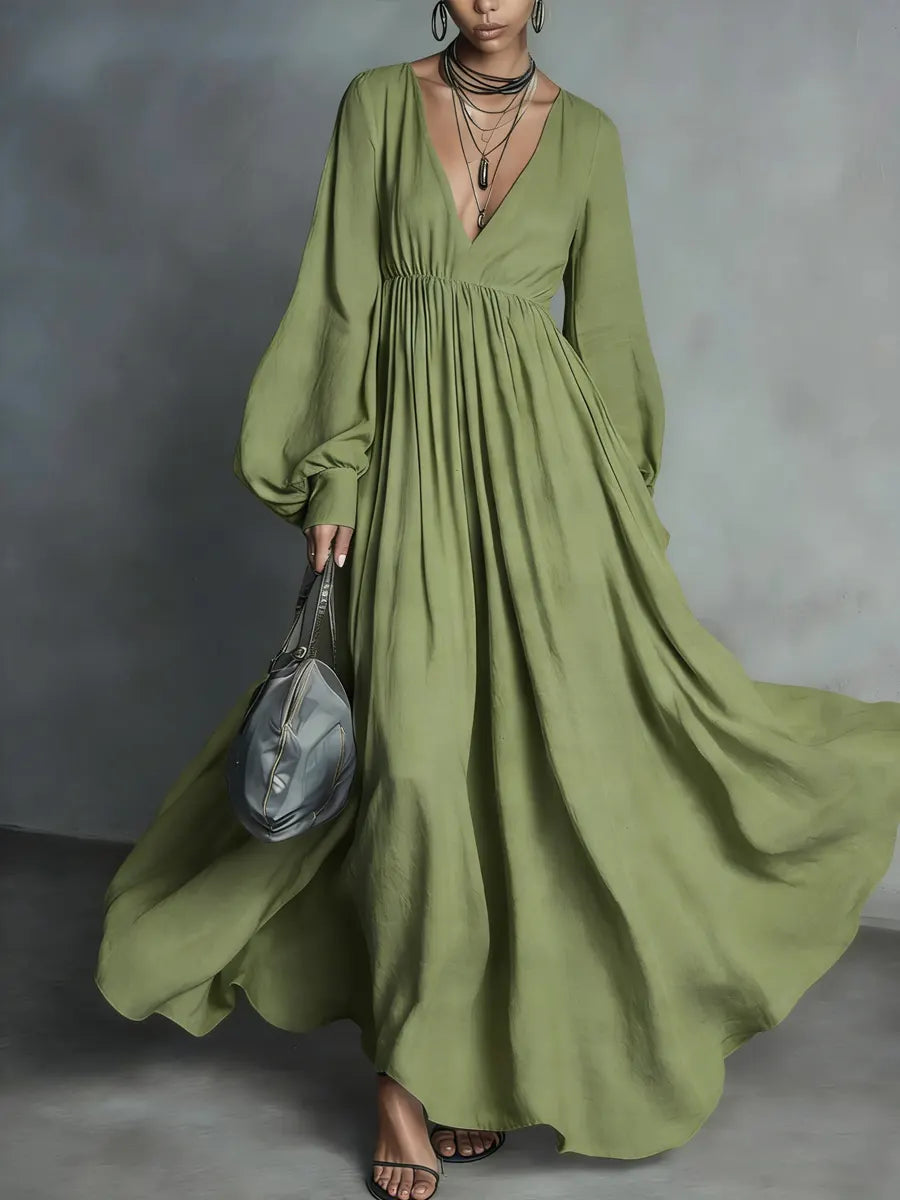 Women's Minimalist V-neck Cotton Linen Dress