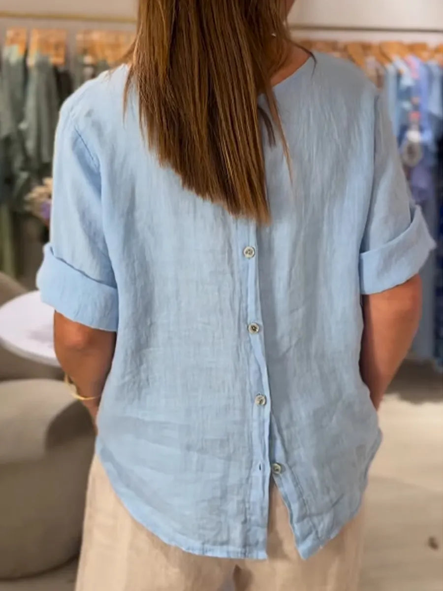 Women's Front and Back Two-way Casual Cotton And Linen Short Sleeve Shirt