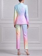 Pastel Watercolor Double Breasted Blazer & Flare Pants Set