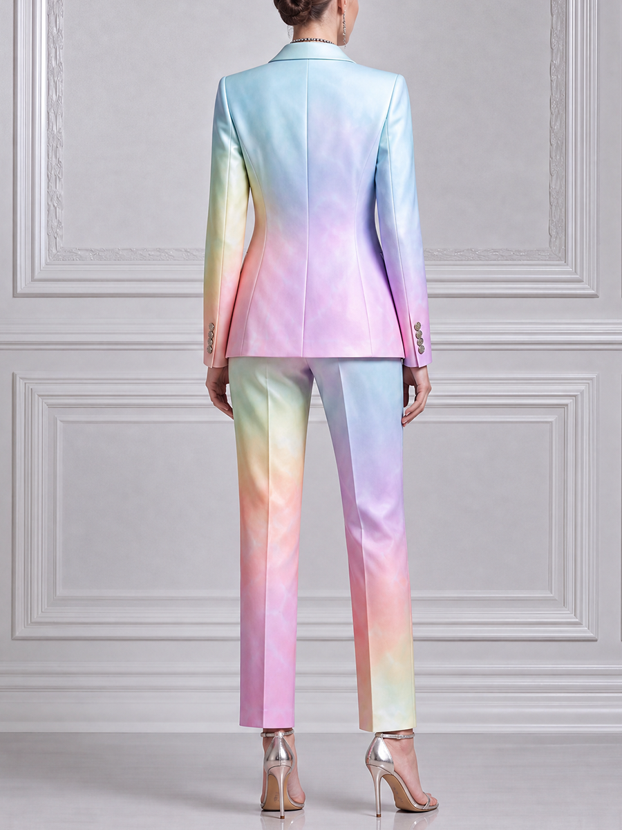 Pastel Watercolor Double Breasted Blazer & Flare Pants Set