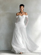 Off-Shoulder Mesh Splicing Maxi Dress