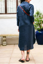 Women's Elegant A-Line Dress with Three-Quarter Sleeves & Practical Pockets