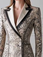Ornate Snake Print Contrast-Lapel Tailored Blazer