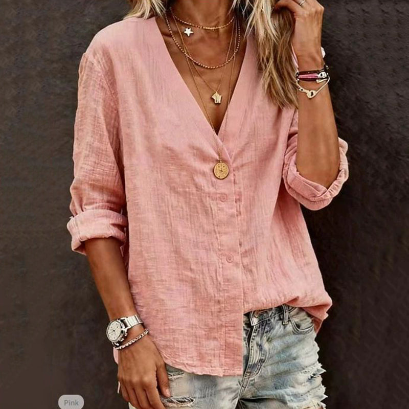 Women's Casual Lace Art Linen Blend Blouse