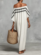 White Off-shoulder Batwing Sleeve Straight Maxi Dress
