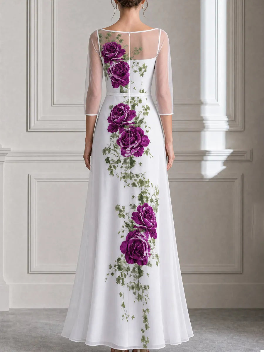 Elegant Illusion Purple Rose Floral Print Maxi Dress