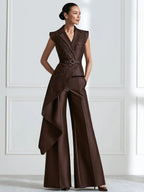 Embroidered Asymmetric Vest And Wide-Leg Pants Set
