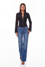 Quinn Lace Flare Sleeve Zip Shirt