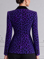 Purple Leopard Velvet Peak Lapel Tailored Blazer