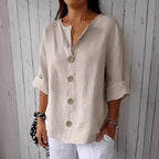 Solid Color Linen Blend Button Casual Shirt