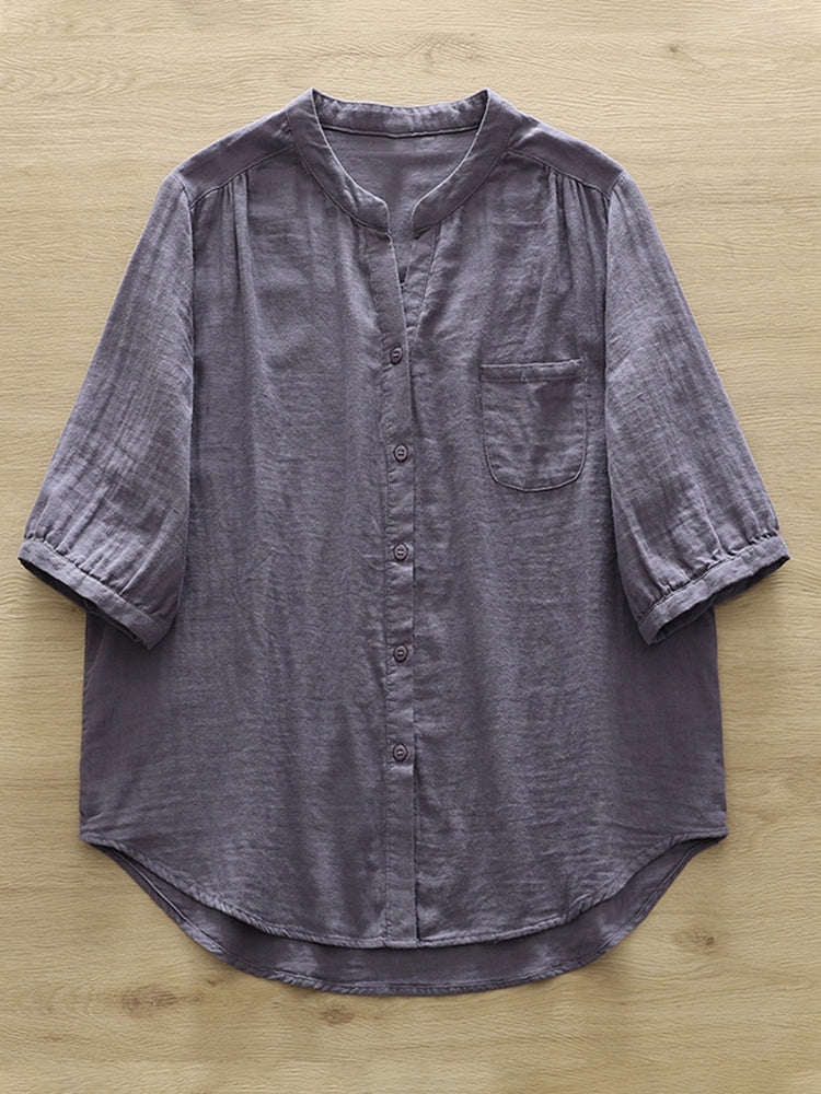 Women's Simple Solid Color Linen Blend Casual Shirt