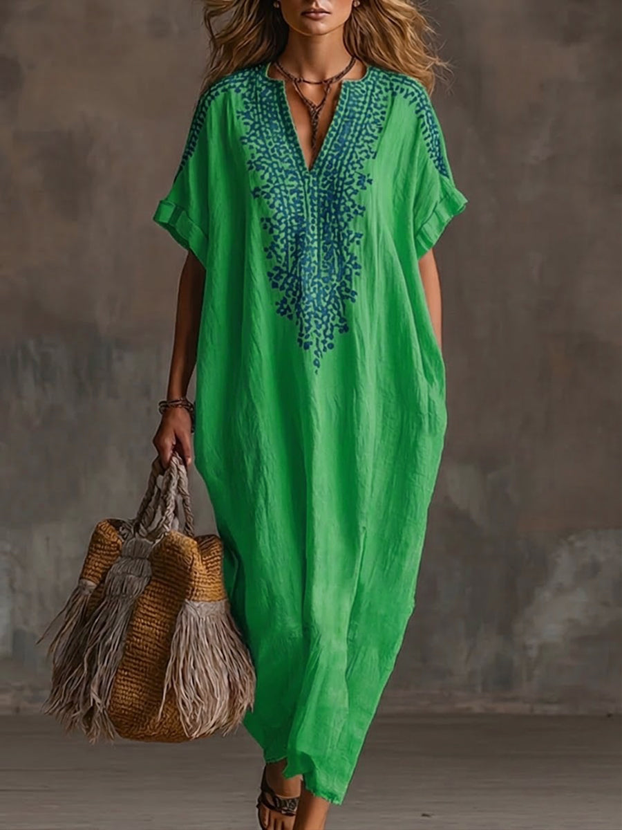 Casual Loose-fitting Linen And Cotton Long Dress