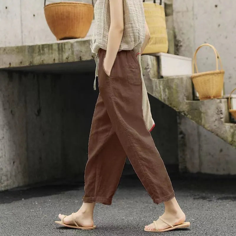 Women's Pure Color Elegant Casual Cotton Pants