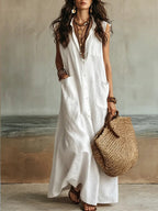Women's Sleeveless Simple Cotton And Linen Dress