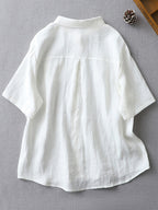 Simple Basic Short Sleeve Linen Blend Shirt