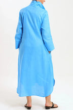 Women's Elegant A-Line Dress with Three-Quarter Sleeves & Practical Pockets