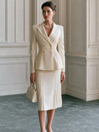 Peaked-Lapel Pintuck Blazer & Pleated Midi Skirt Set