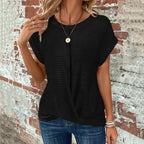 Casual Waffle Loose Solid Color Tops For Women