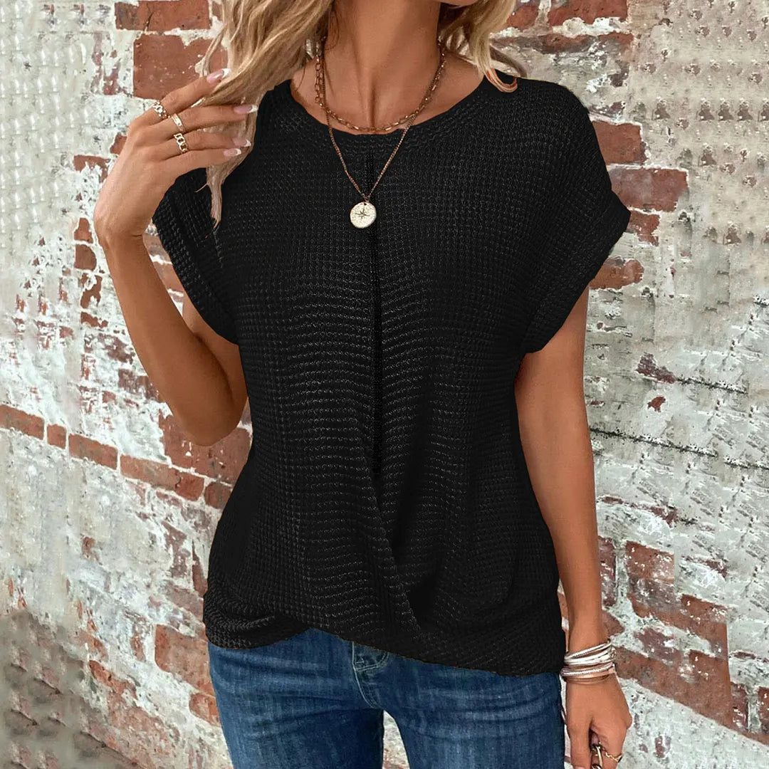 Casual Waffle Loose Solid Color Tops For Women