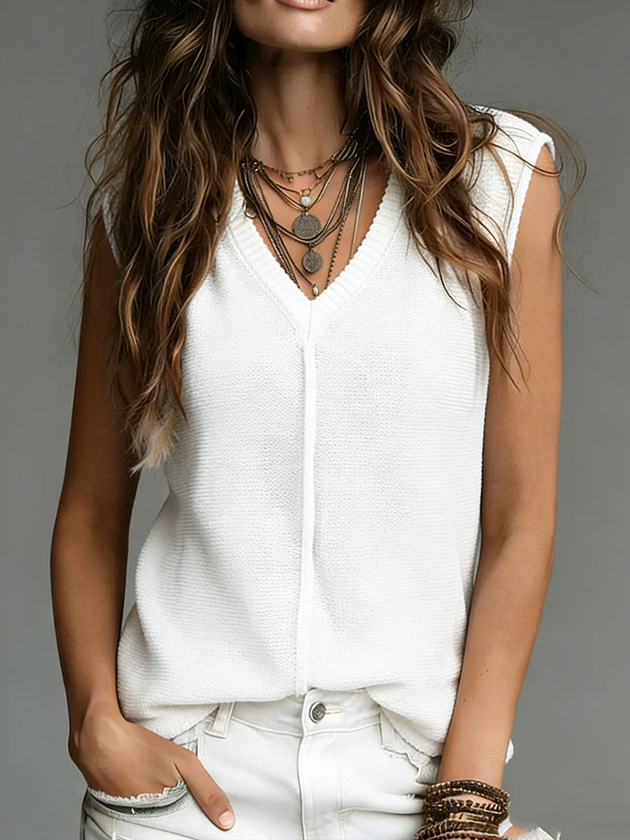 Women's Cozy Minimalist Solid-color V-neck 100% Cotton Vest