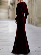 Elegant Velvet V-Neck Cape Sleeve Mermaid Evening Gown