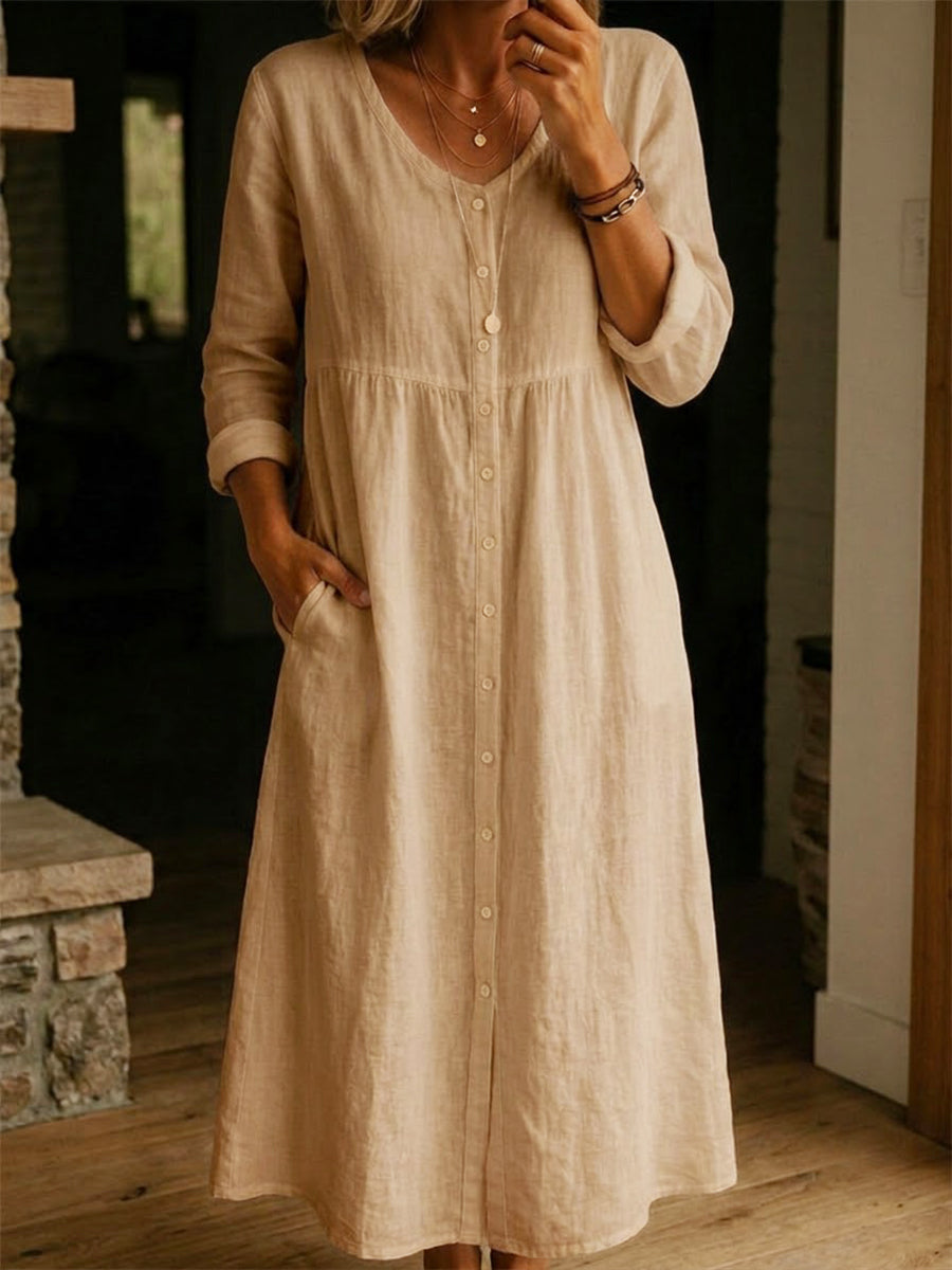 Casual Linen Cotton Button Dress