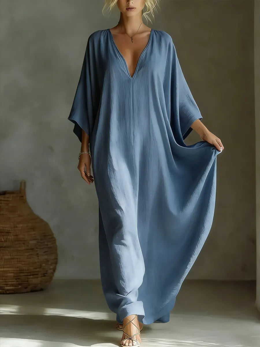 Minimalist V-neck Cotton Linen Dress