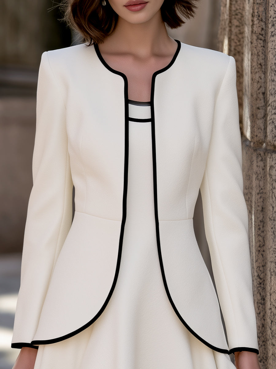Contrast Trim Jacket And Sleeveless Midi Dress Set