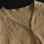Women's Solid Color V-Neck Buttoned Mid-Sleeve Loose Casual Top