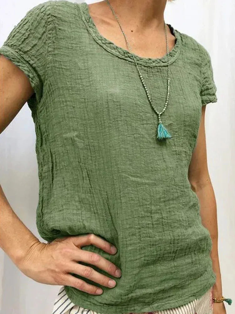 Women's Casual Linen Solid-colored Print T-shirt