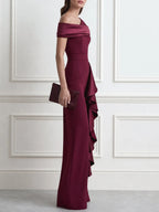 Asymmetric One-Shoulder Cascading Ruffle Satin Wide-Leg Jumpsuit