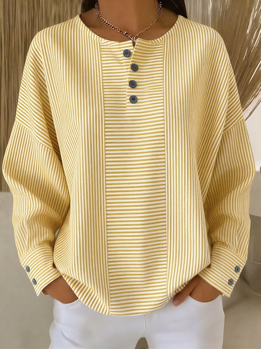 Artistic Cut Striped Cotton-linen Shirt Blouse