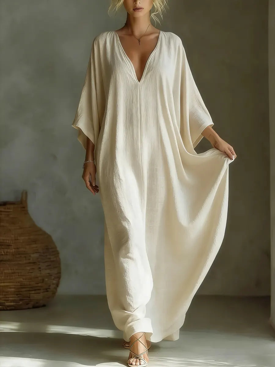 Minimalist V-neck Cotton Linen Dress