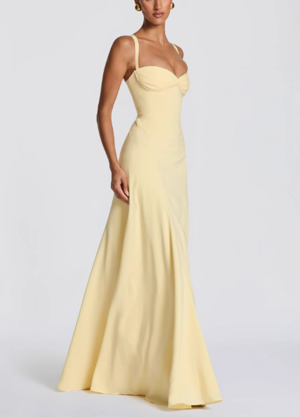 Chiffon Sweetheart Neck Adjustable Straps Back Lace-up Maxi Dress