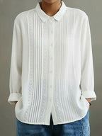 Women's Casual Shirt Button Up Lace Linen Blend Blouse