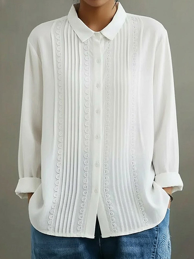 Women's Casual Shirt Button Up Lace Linen Blend Blouse