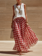 Retro-elegant Plaid Print Vest And Skirt Two-piece Set